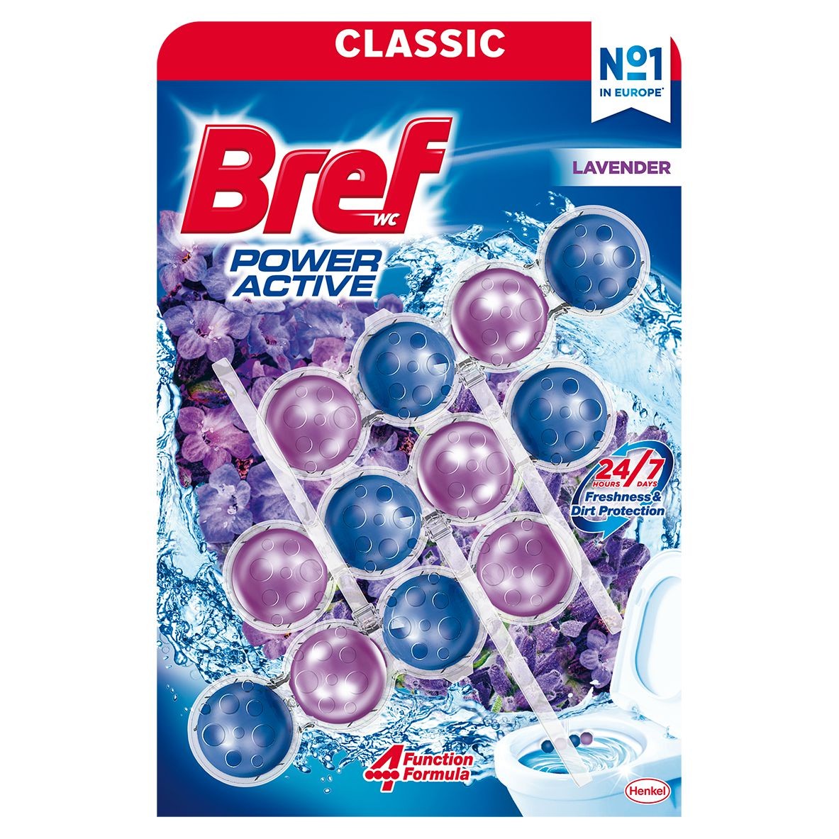 Bref Power Aktiv Fragrance Boost Lavender tuhý WC blok 3x50 g