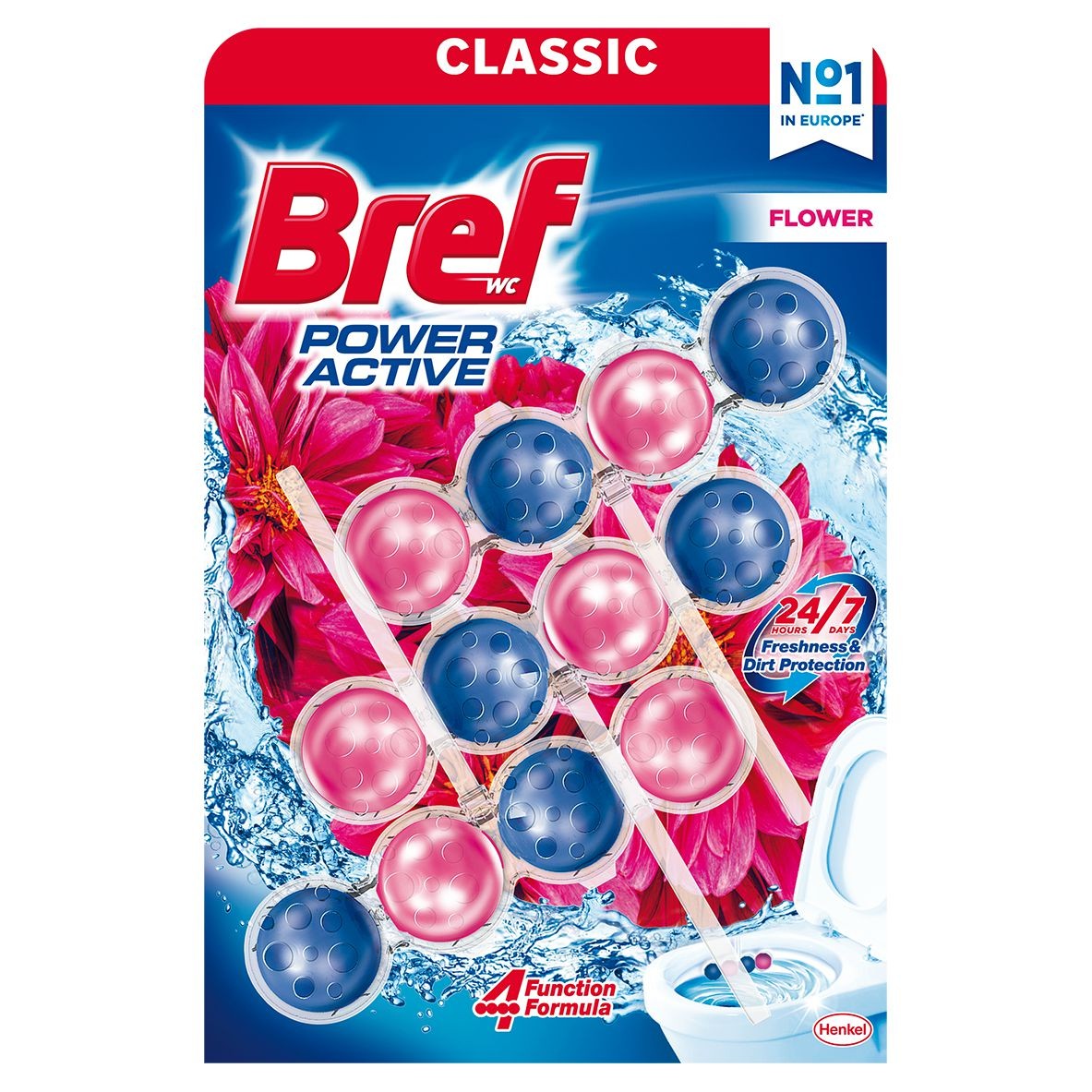 Bref Power Aktiv Flower Blossom tuhý blok pro WC péči 3 x 50g