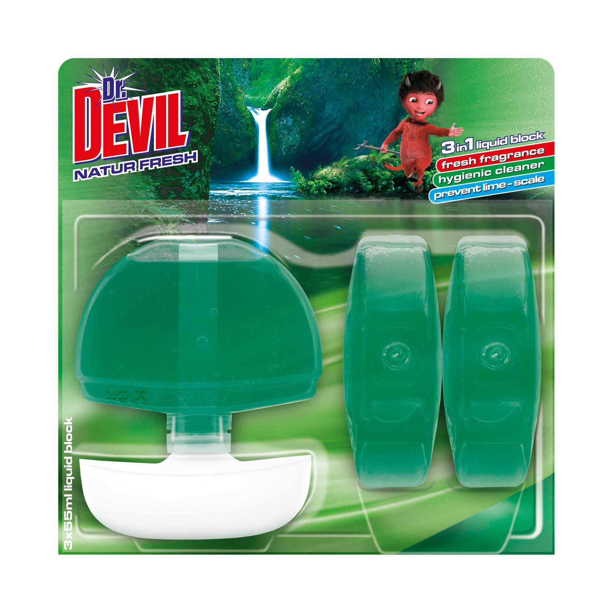 Dr.Devil Natur Fresh 3v1 tekutý WC blok 3x55 ml