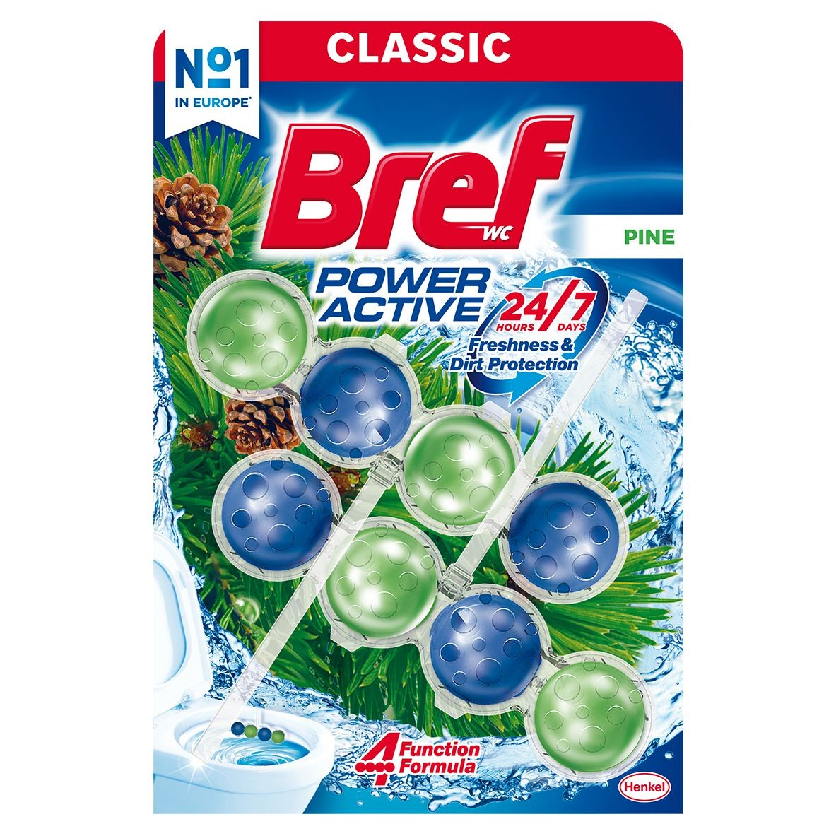 Bref Power Aktiv Fragrance Boost Pine tuhý WC blok 2x50 g