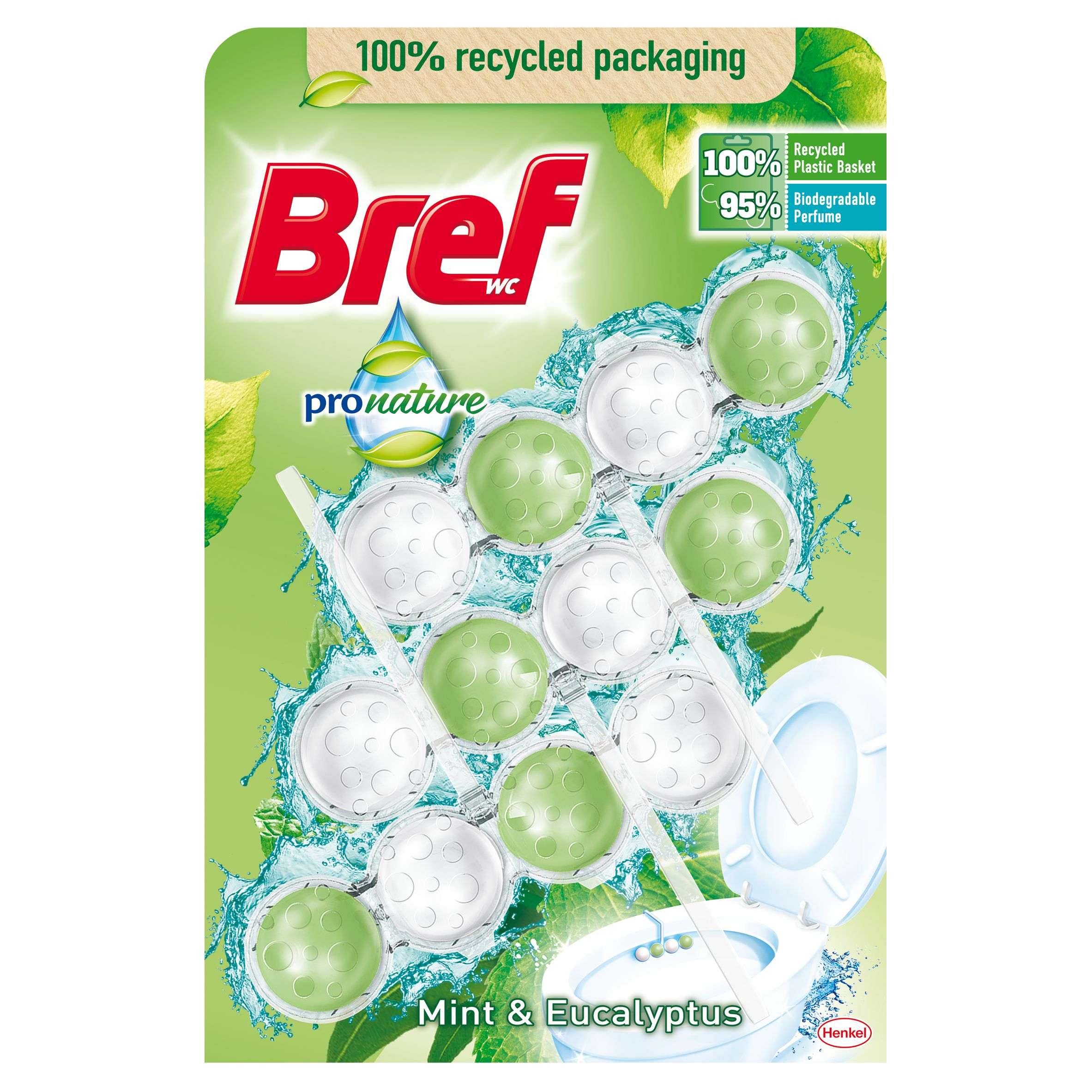 Bref Power Aktiv ProNature Mint Eucalyptus Tuhý WC blok 3x50 g