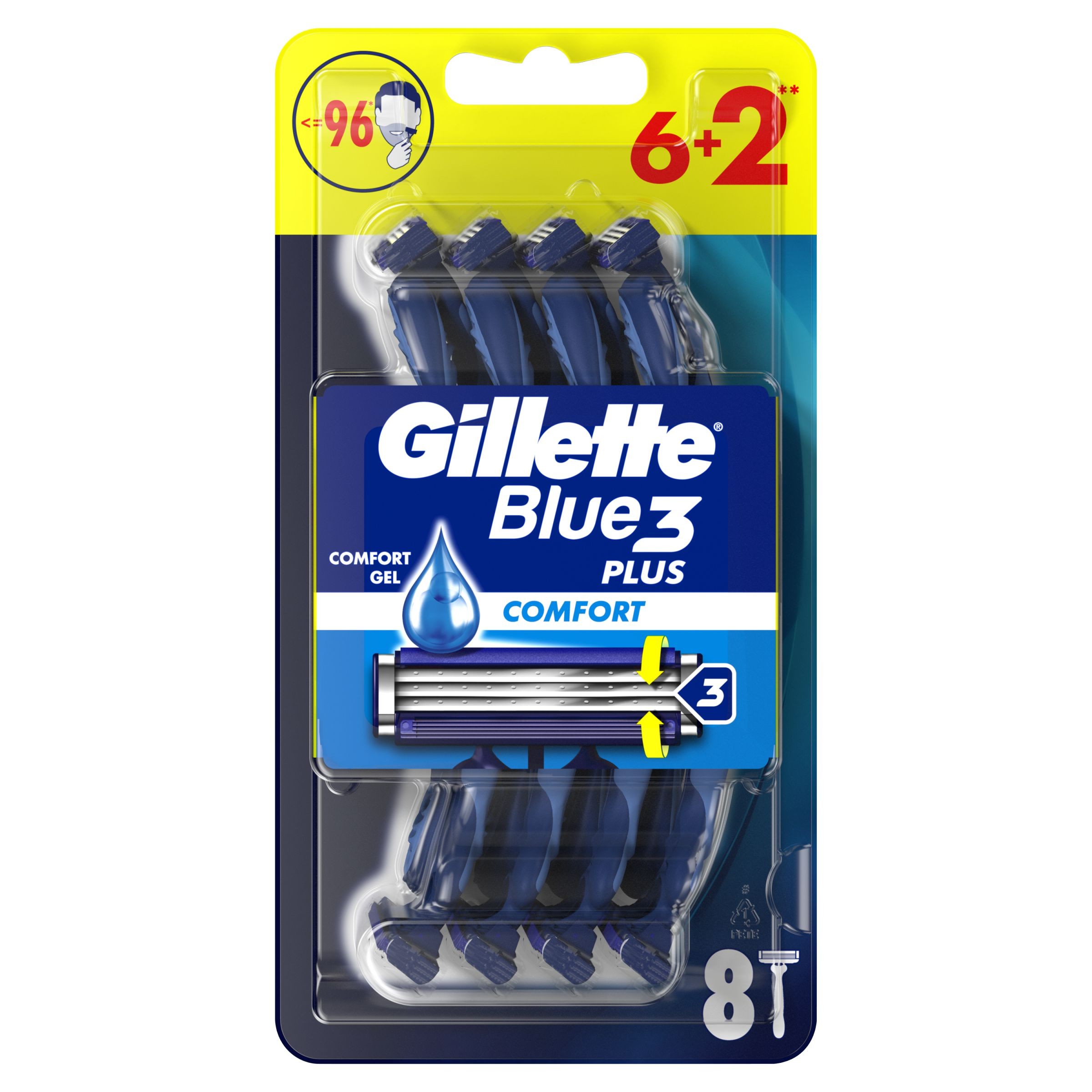 Gillette Blue3 Plus Comfort Jednorázové holící strojky pro muže 6+2 ks