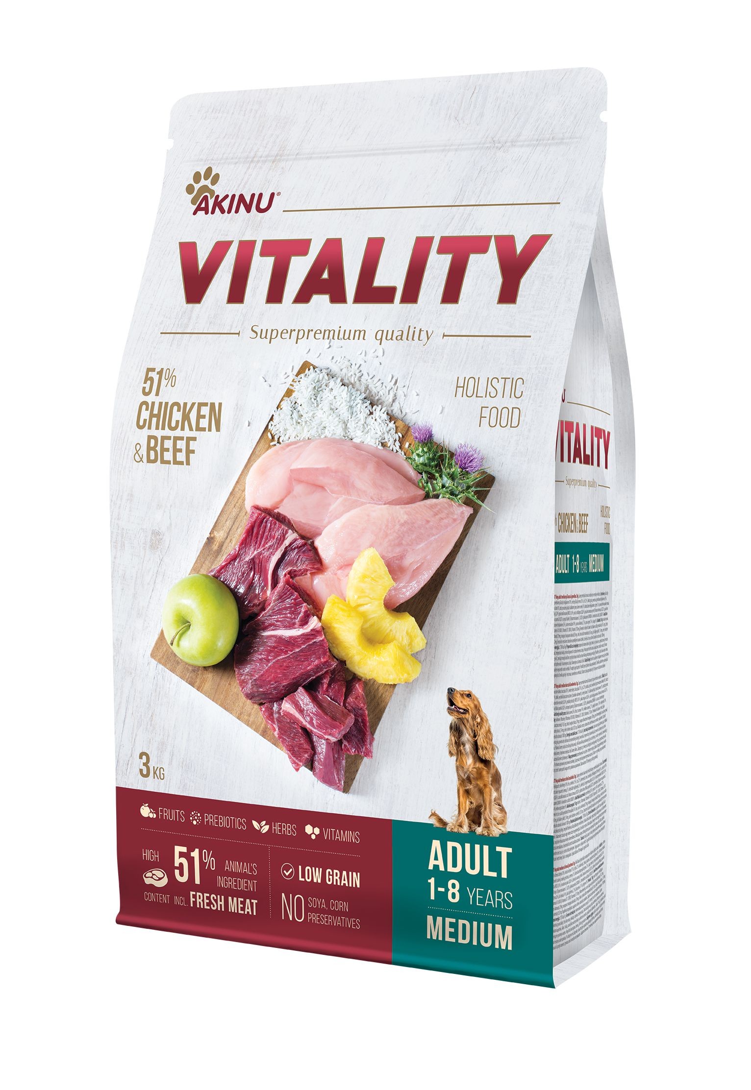 Akinu Vitality Dog adult medium chicken & beef 3 kg