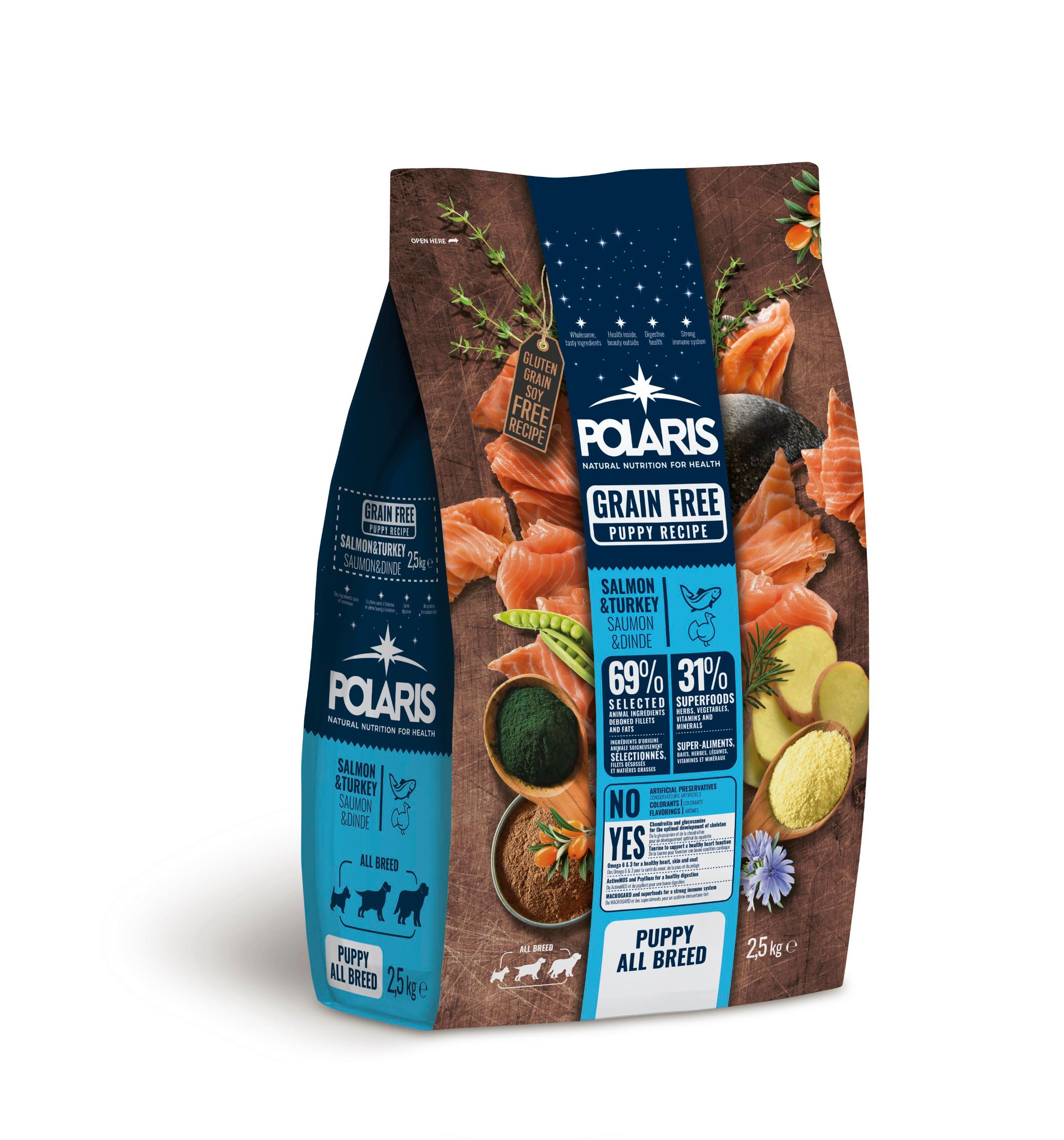 Polaris bezobilné granule s čerstvým masem Junior s krůtím a lososem 2,5kg