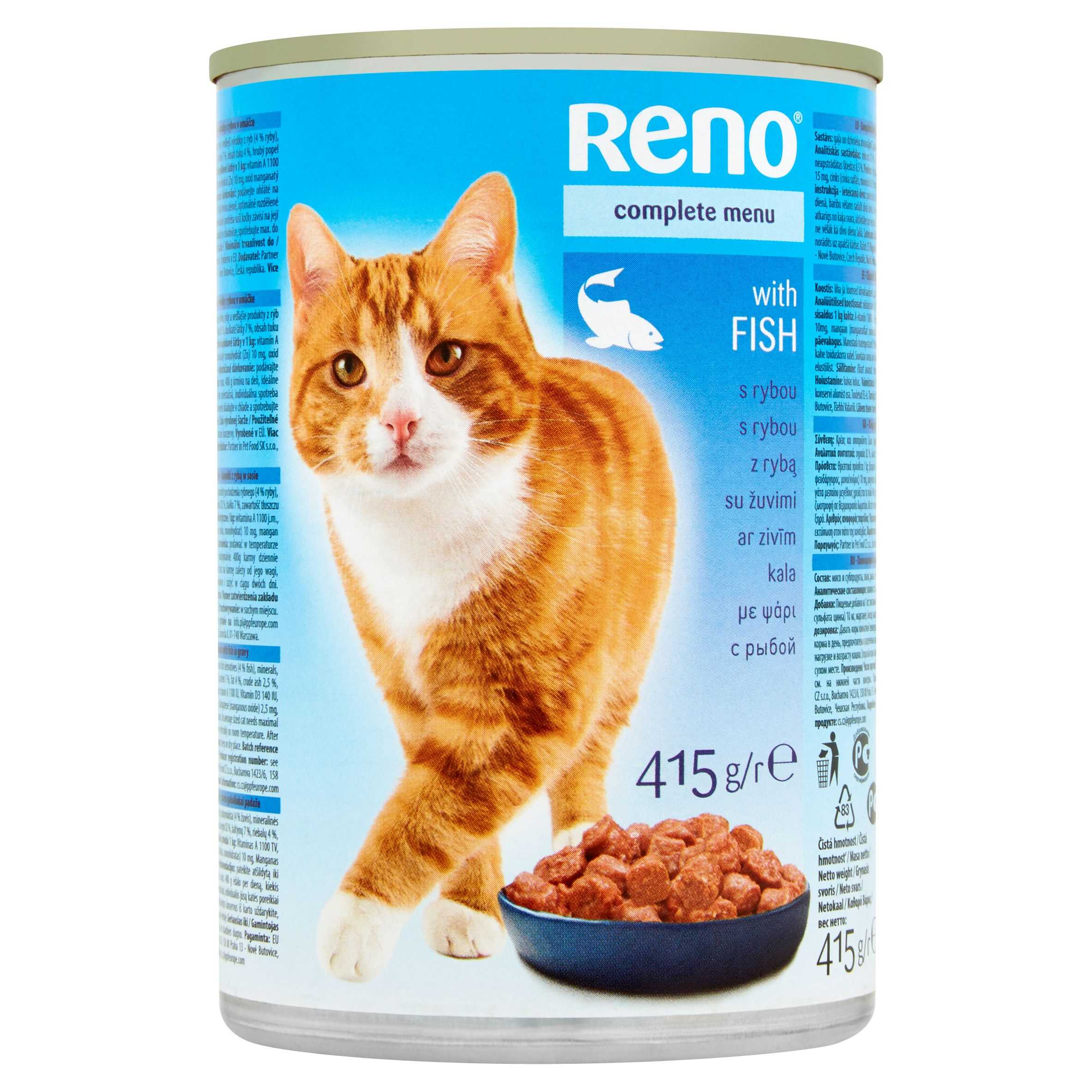 Reno Kompletní krmivo pro dospělé kočky kousky s rybou v omáčce 415 g