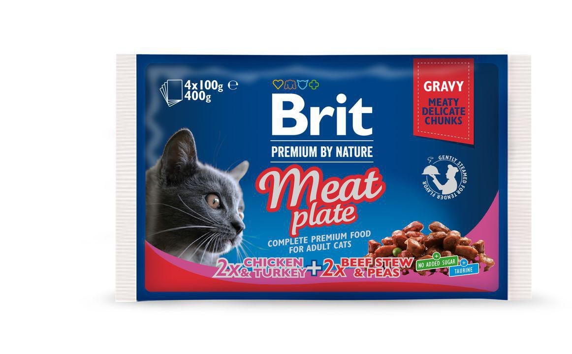 Brit Premium by Nature Cat Pouch Meat Plate 400 g (4x100 g)