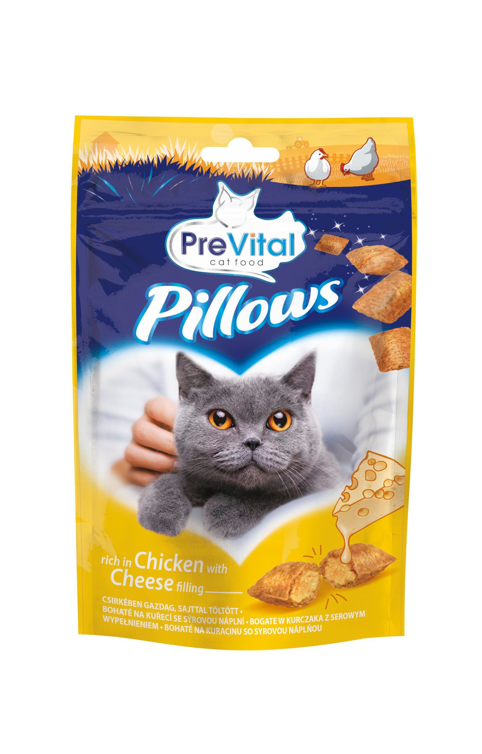 PreVital snack kočka polštářky kuře sýr 60 g