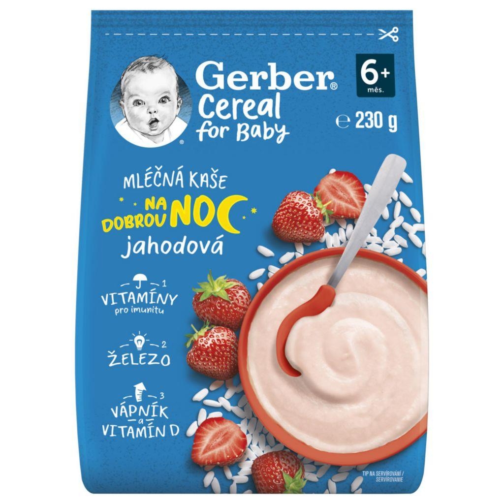 Gerber Cereal mléčná kaše jahodová Dobrou noc 6m+ 230g