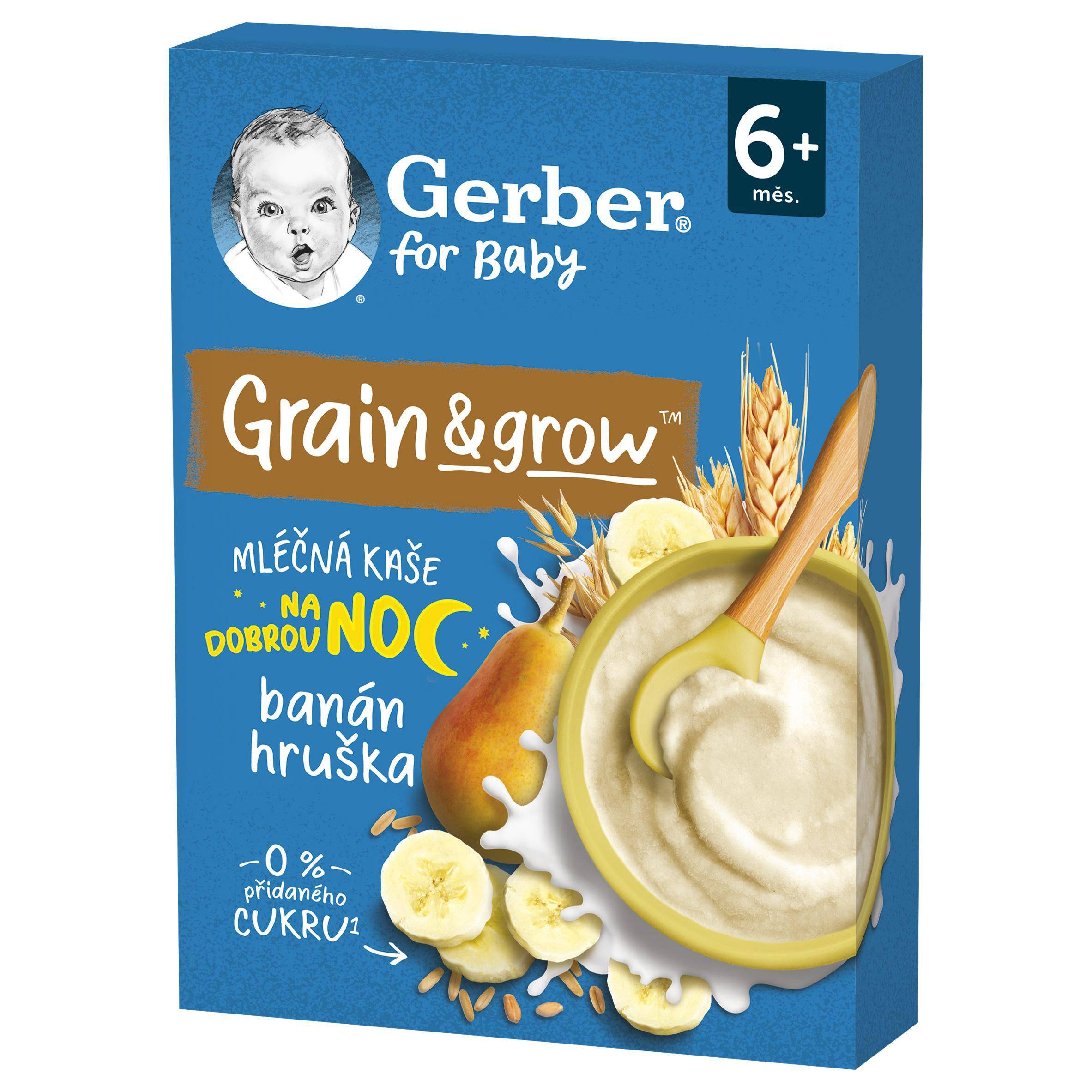 Gerber Mléčná kaše pšenično-ovesná, banán-hruška 6m+ 200g