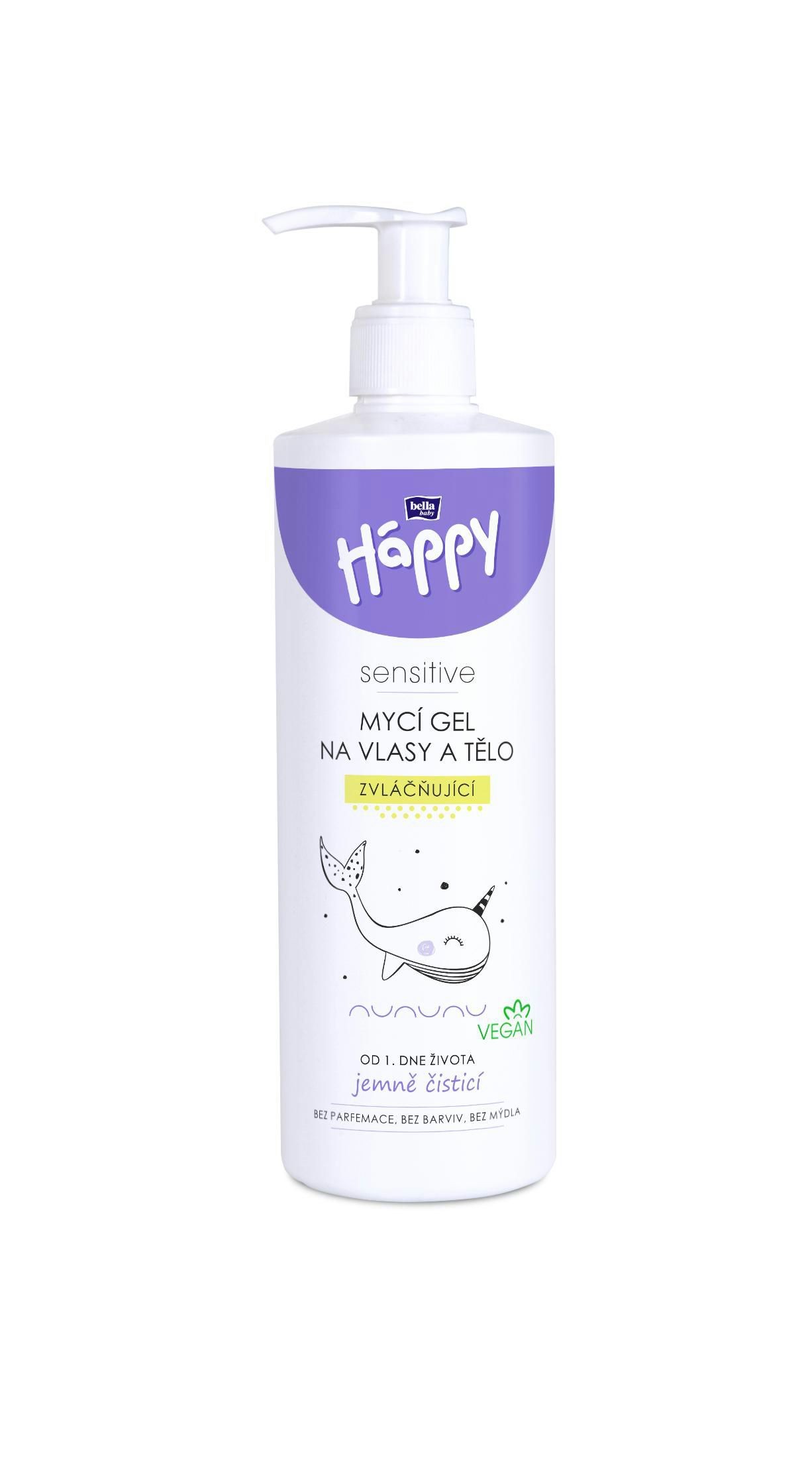 Bella Baby Happy Sensitive Mycí gel na vlasy a tělo zvláčňující 400ml