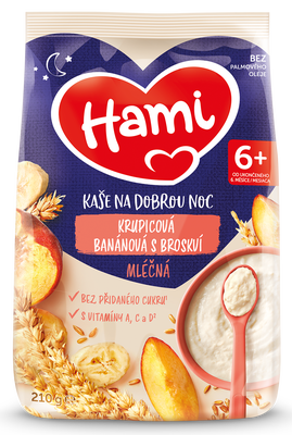 Hami Mléčná krupicová kaše na dobrou noc Banánová s broskví
