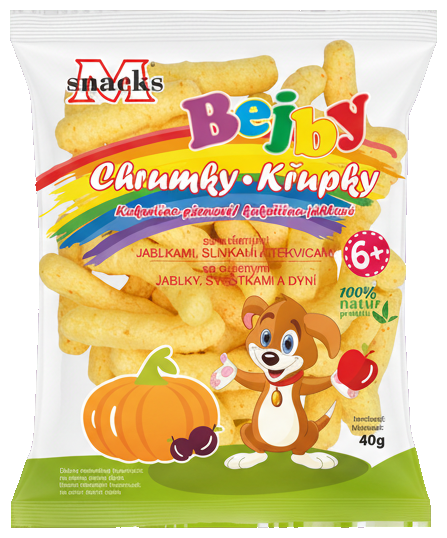 M Snacks Bejby kukuřično-jáhlové křupky se sušenými jablky, švestkami a dýní