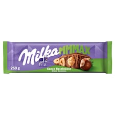 Milka Wholenut mléčná čokoláda z alpského mléka s celými jádry lískových ořechů 250 g
