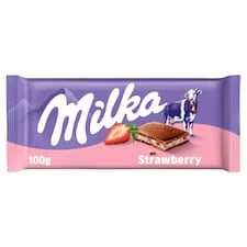 Milka Strawberry mléčná čokoláda z alpského mléka s krémovou náplní s jahodovou příchutí 100 g