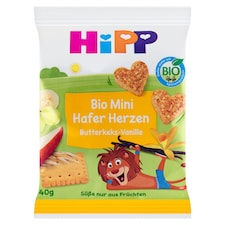 HiPP Bio ovocno-obilná srdíčka máslové sušenky-vanilka 40g