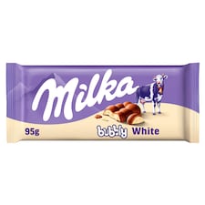 Milka Bubbly white mléčná čokoláda z alpského mléka s porézní náplní z bílé čokolády 95 g