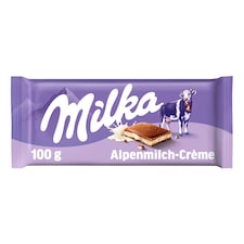 Milka Alpine Milk Cream mléčná čokoláda z alpského mléka s mléčnou náplní 100 g