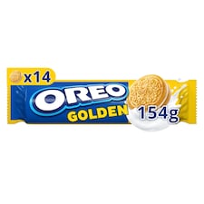 OREO zlaté s vanilkovou příchutí sušenky s náplní vhodné pro vegetariány 14 sušenek 154 g