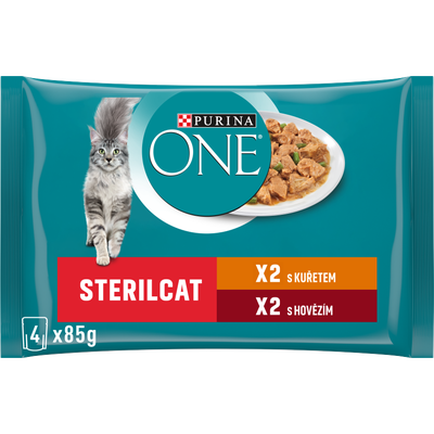 Purina ONE Sterilised kapsičky pro kočky kuře, hovězí ve šťávě 4x85g