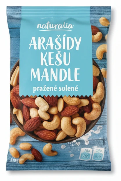 Arašídy Kešu Mandle Naturalia pražené solené