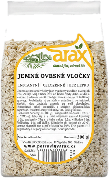 Arax Vločky ovesné bezlepkové jemné, celozrnné