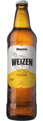 Primátor Weizen, světlé plné nefiltrované svrchně kvašené pšeničné pivo, sklo