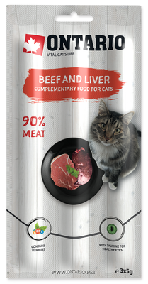 Ontario Tyčinky pro kočky Beef&Liver 3x5g