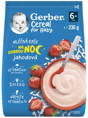 Gerber Cereal mléčná kaše jahodová Dobrou noc