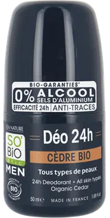 SO’BiO étic Deodorant roll-on 24h MEN BIO, cedr