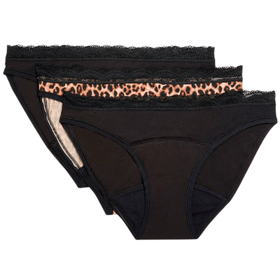 Marks & Spencer Vysoce savé menstruační kalhotky - bikini, 3 ks, barva černá, velikost 16