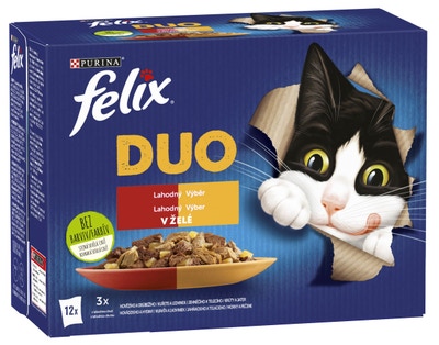 Felix Fantastic DUO kapsičky pro kočky kuře a ledvinky, hovězí a drůbeží, krůta a játra, jehněčí a telecí 12x85 g