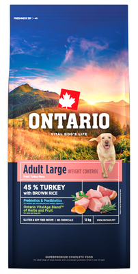 Ontario Krmivo Large Weight Control Turkey & Brown Rice pro psy