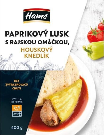 Hamé Paprikový lusk, rajská omáčka, houskový knedlík 400g