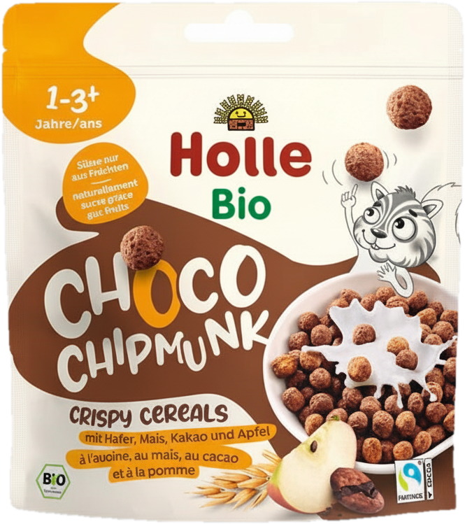 Holle BIO Choco Chipmunk cereálie kakao a jablko