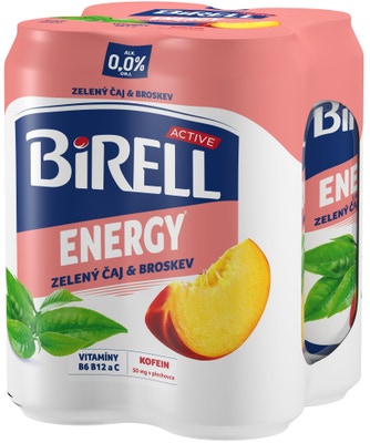 Birell 0.0 Energy Zelený čaj & Broskev nealkoholické pivo s kofeinem 4x0,33l