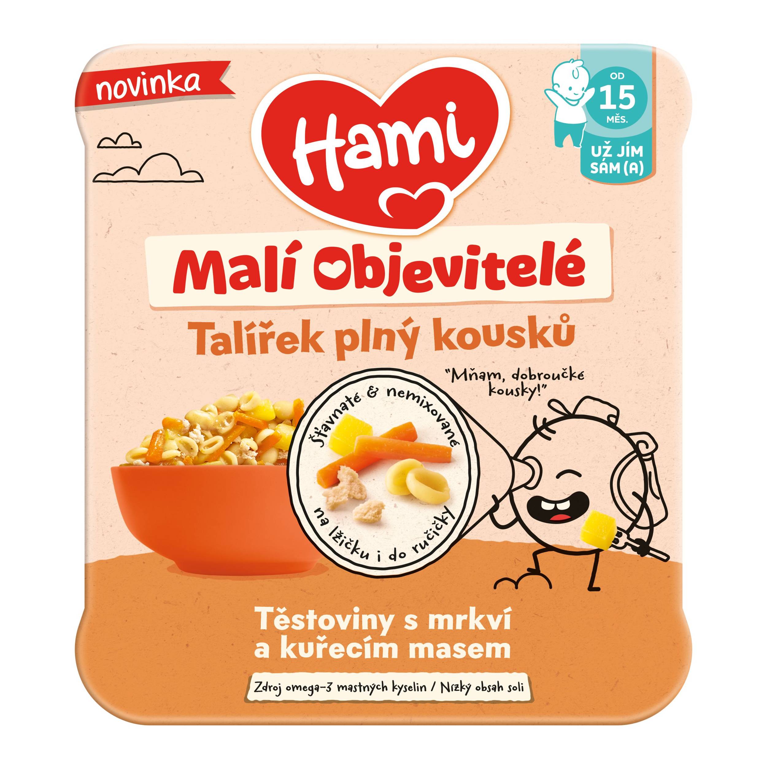 Hami Malí Objevitelé Těstoviny s mrkví a kuřecím masem uk.15m+, 200 g