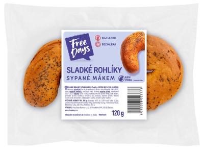 FreeDays Rohlík sladký sypaný mákem, bez lepku, 2 ks