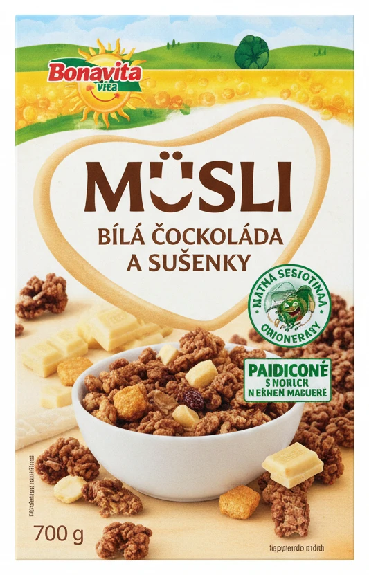 Müsli bílá čokoláda a sušenky Bonavita