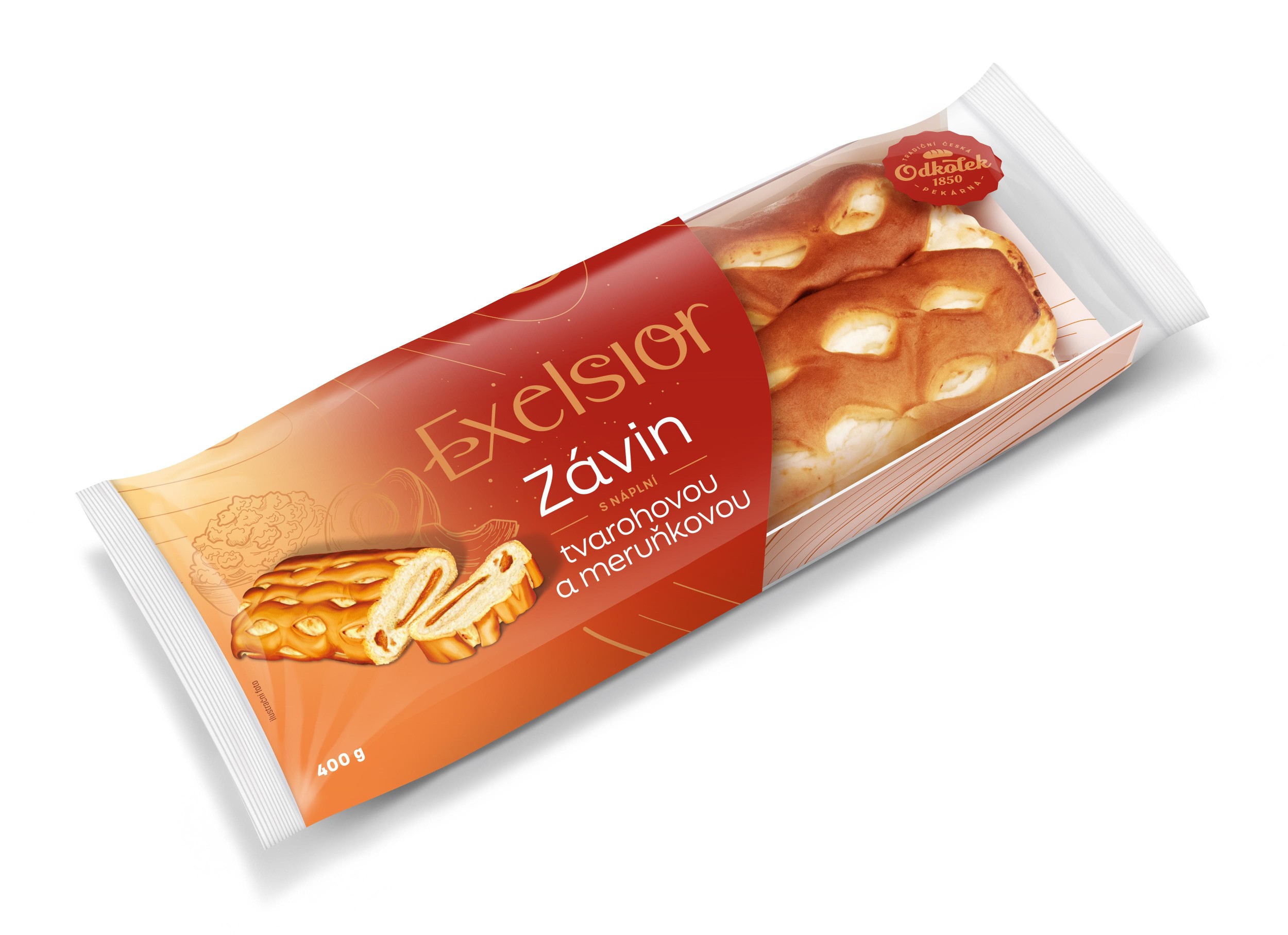 Exelsior Závin s náplní tvarohovou, meruňkovou 400g