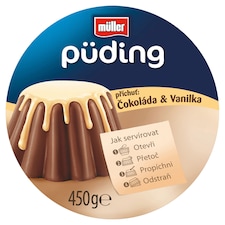 Müller Pudink s čokoládovou příchutí a s vanilkovou příchutí 450g