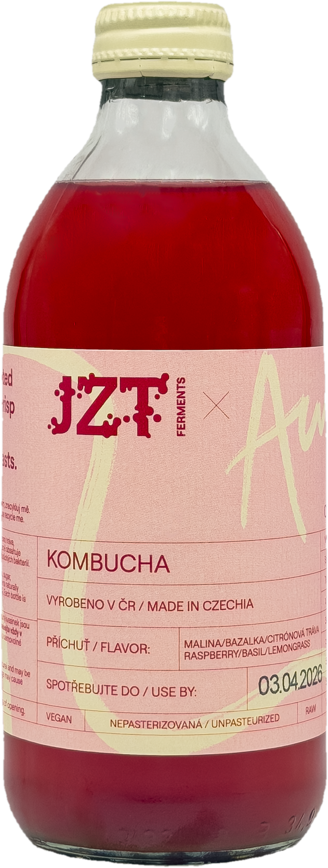 JZT Ferments Kombucha x Aura Malina, bazalka a citronová tráva