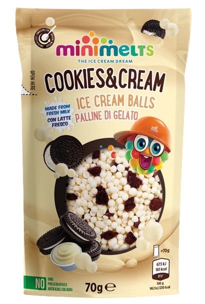 Kuličková zmrzlina Mini Melts s příchutí Vanilky a kakových sušenek