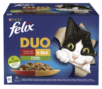 Felix Fantastic DUO kapsičky pro kočky hovězí a drůbeží, jehněčí a kuře, krůta a kachna, vepřové a zvěřina 12x85g