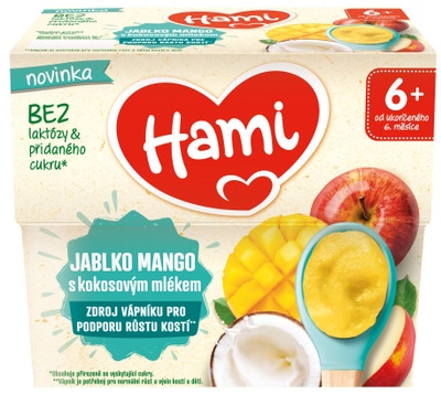 Hami Ovocný příkrm Jablko mango s kokosovým mlékem (4x 95 g)