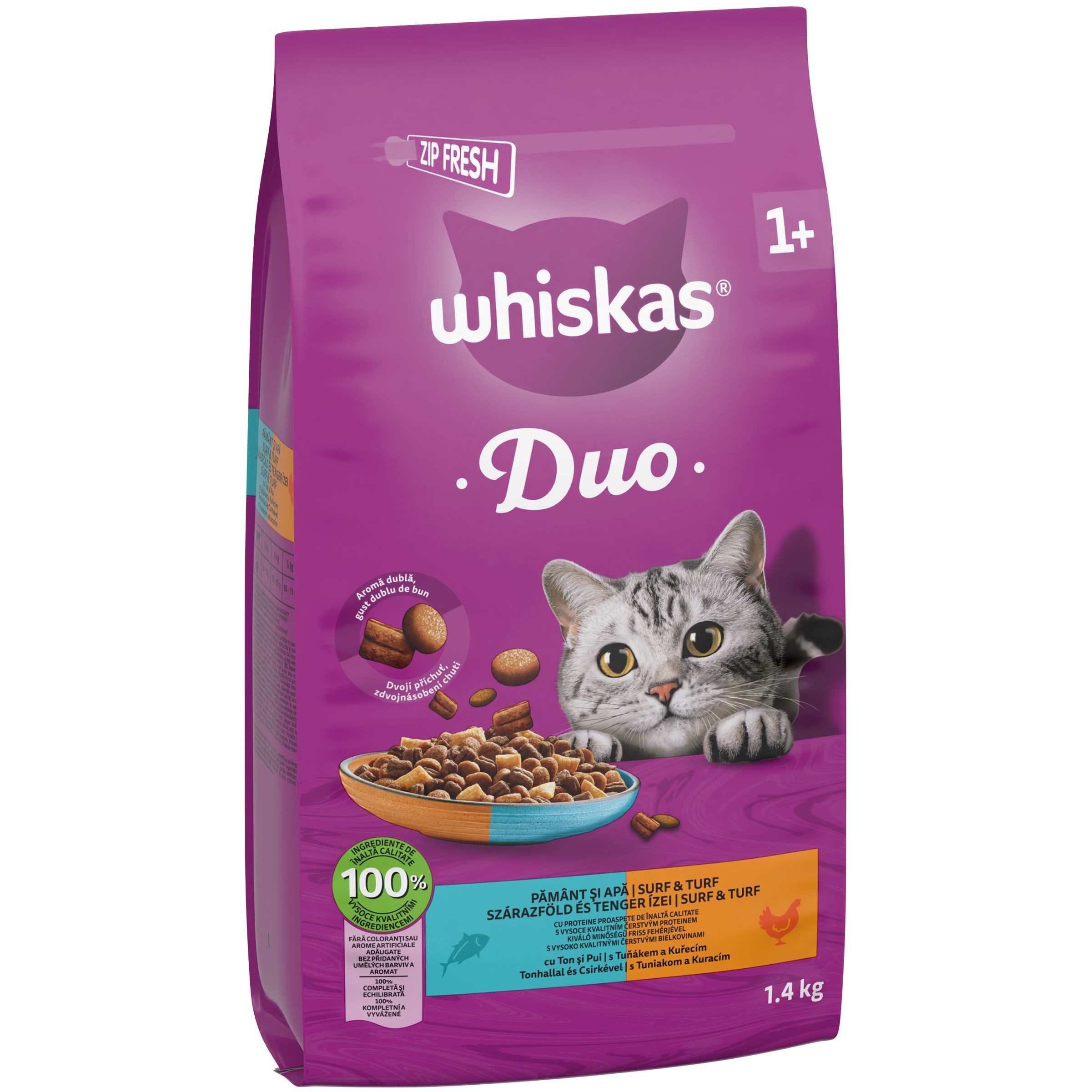 Whiskas granule DUO tuňák a kuře 1,4kg