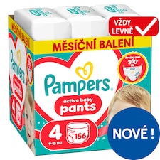 Pampers Active Baby Plenkové Kalhotky, Velikost 4, 156 Kusů, 9kg-15kg