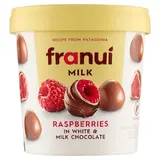 franuí Zmražené maliny s polevou z bílé čokolády a mléčné čokolády 150g