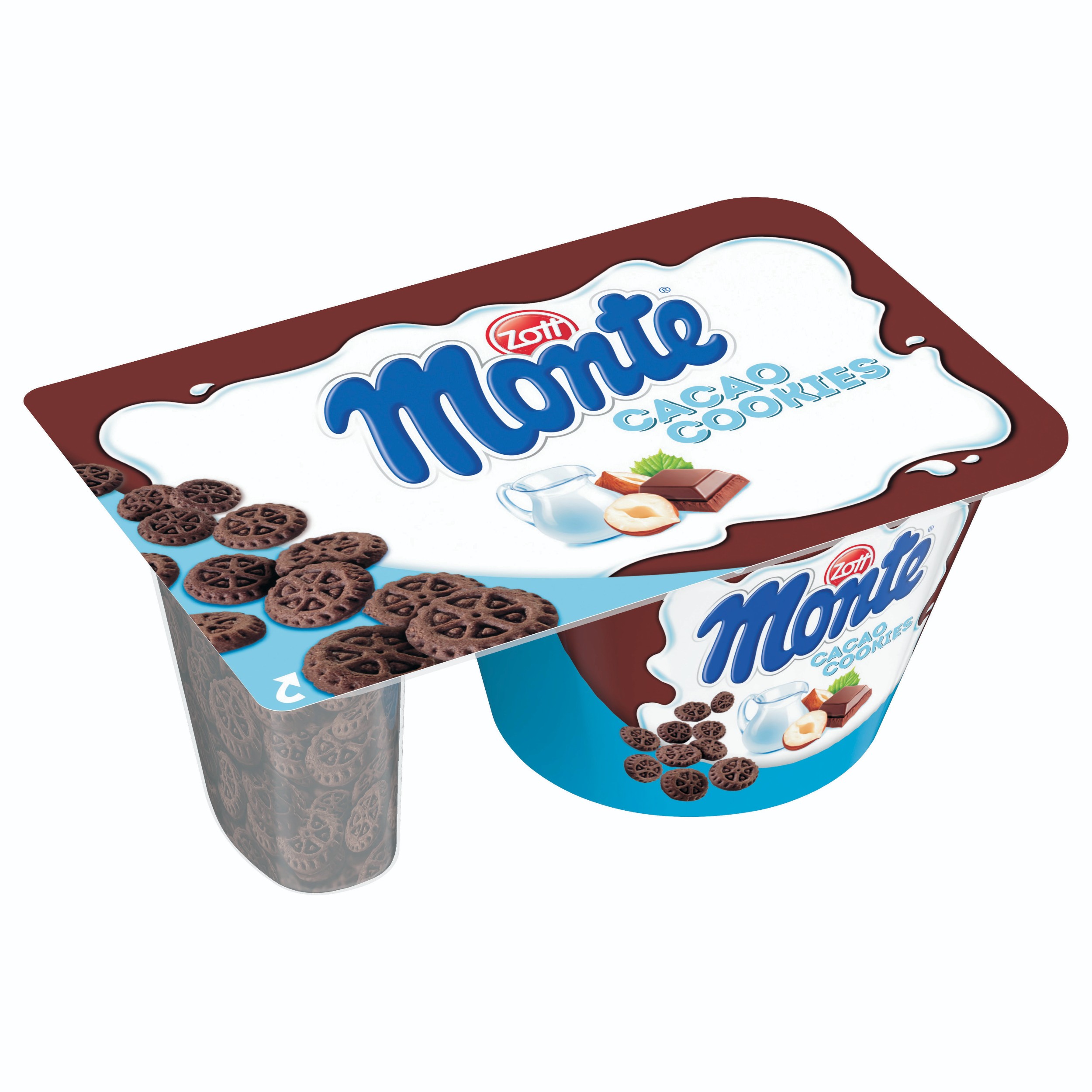 Zott Monte Mléčný dezert čokoládový s lískovými oříšky Choco-Balls/Cacao Cookies 125 g