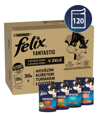 Felix Fantastic kapsičky pro kočky hovězí, kuře, tuňák, losos 120x85g