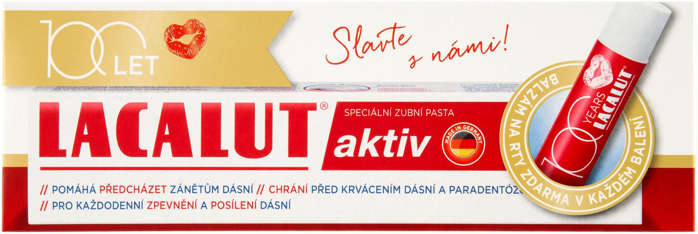 Lacalut aktiv 75 ml + Balzám na rty 100 let edice
